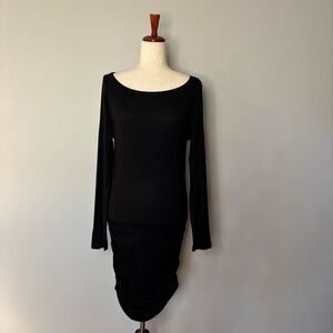 Sundays Black Ribbed Ruched Midi Dress size M